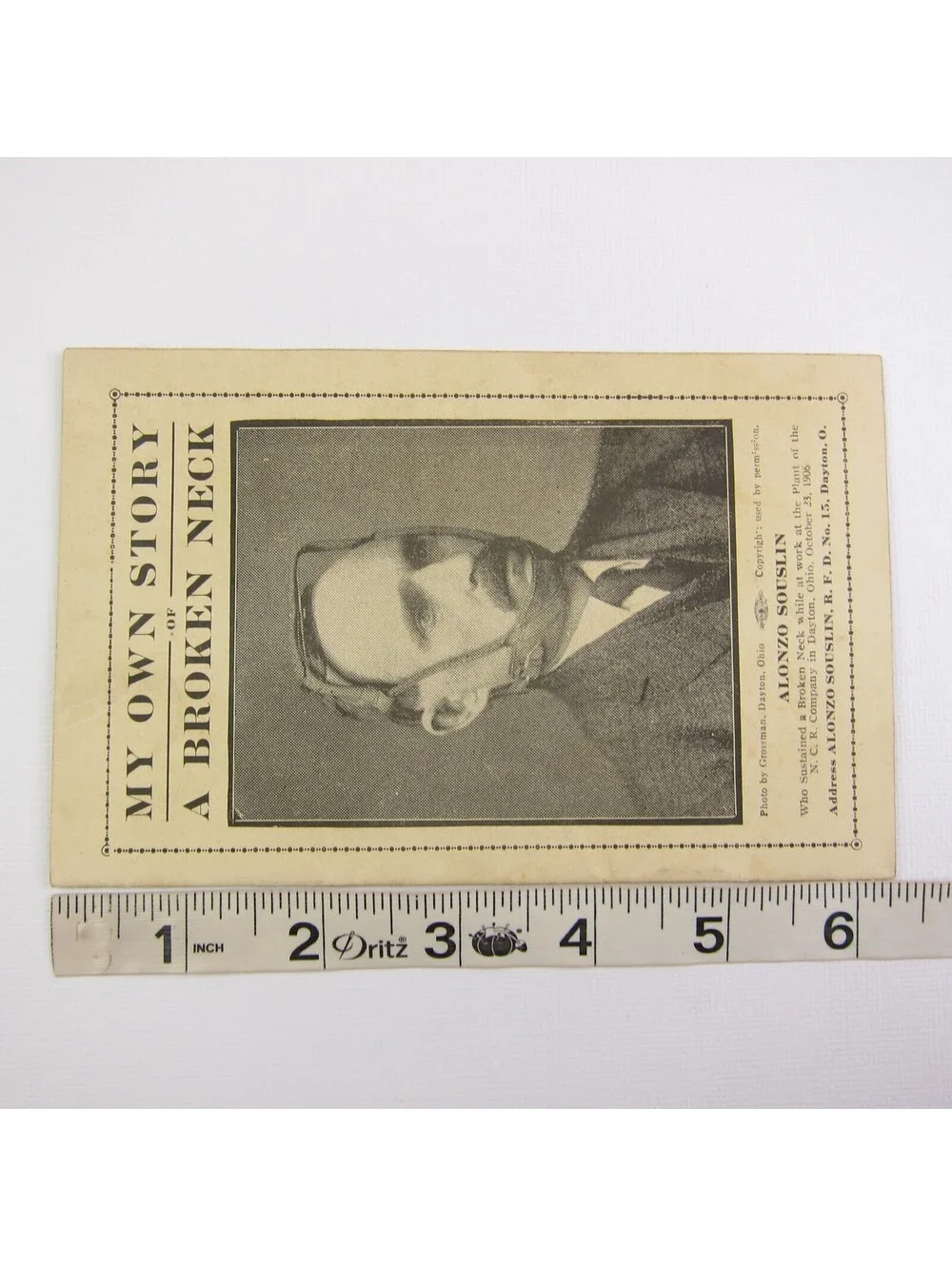 Antique 1906 Pamphlet Alonzo Souslin My Story of a Broken Neck NCR Dayton Ohio